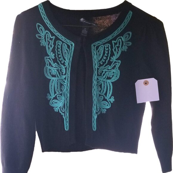 INC Cropped Bolero Cardigan Black Teal XS - Picture 1 of 2
